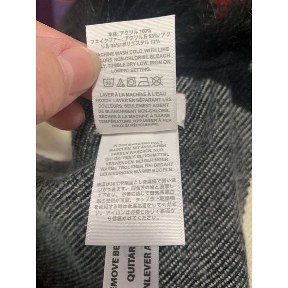 J Crew Womans Cape Scarf with Faux Fur Buffalo Plaid Cream  Black - Picture 4 of 6